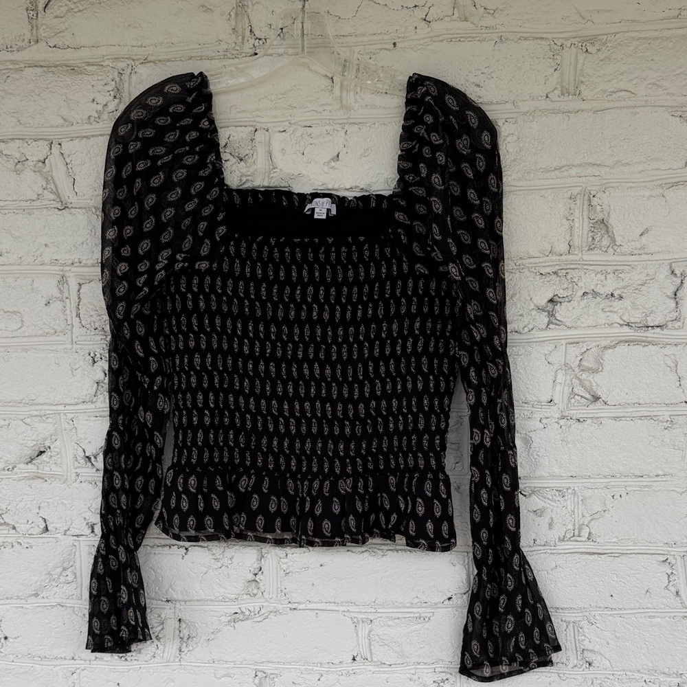 Patrons of Peace Black Paisley Smocked Long-Sleeve Top
